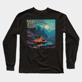 Halloween Spooky Season Moonlit River Scene Long Sleeve T-Shirt